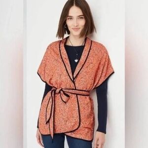 NWT J.JILL BELTED QUILTED RUANA COLOR: SUNSET CAREFREE PAISLEY SIZE: X-3X